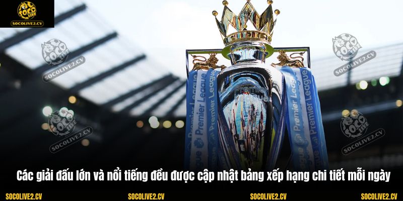 Các giải đấu lớn và nổi tiếng đều được cập nhật bảng xếp hạng chi tiết mỗi ngày