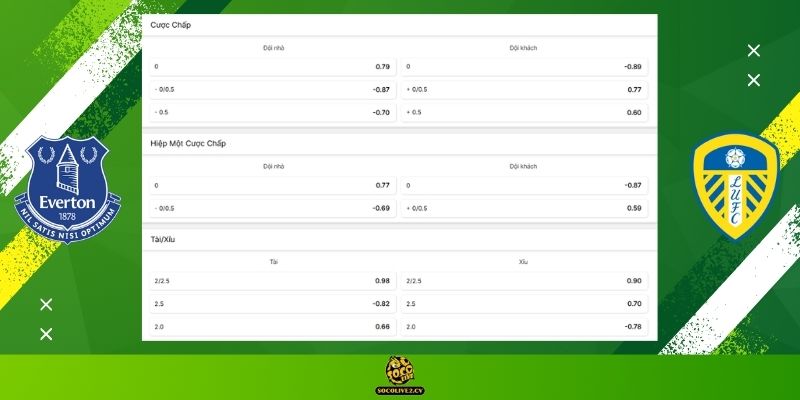 Soi kèo Everton vs Leeds United hôm nay: Bảng tỷ lệ kèo nhà cái và dự đoán tỷ số chuẩn xác từ chuyên gia Socolive